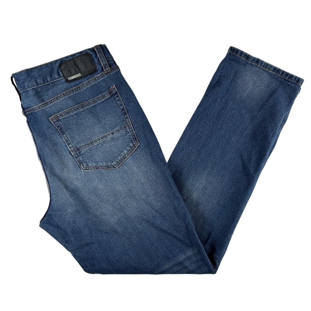Commerce Jeans Mens 35x32 Medium Wash Blue Slim Tapered Stretch Denim Zip Fly